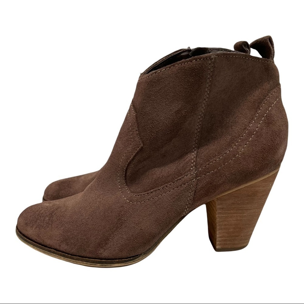 Steve Madden Plover Brown Suede Leather Stack Heeled Booties - Picture 4 of 13
